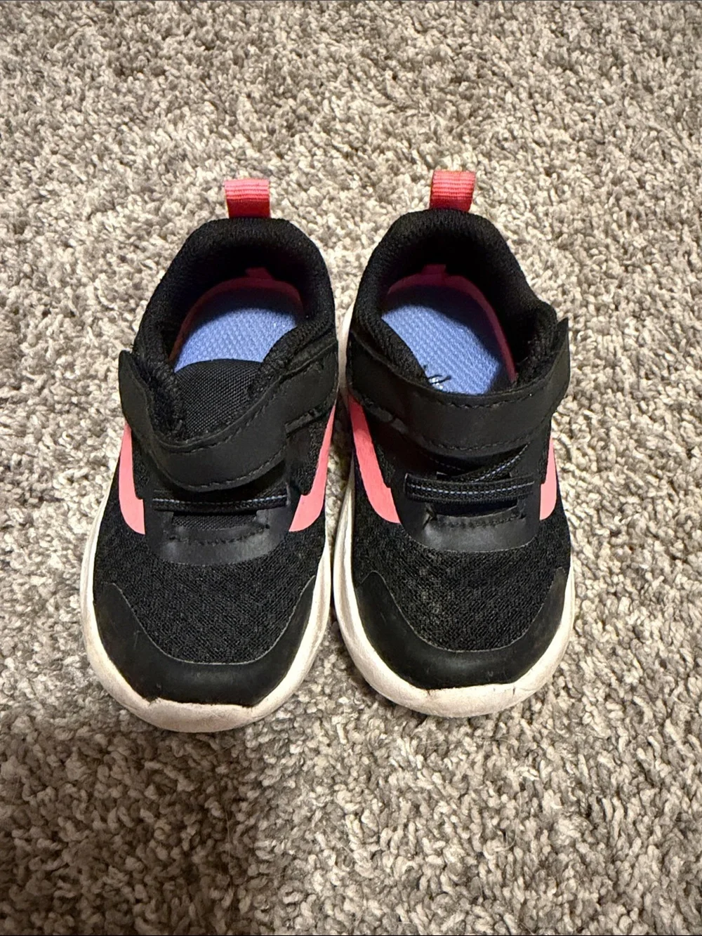 Kids Black and Pink Athletic Sneakers - Easy Hook & Loop Closure